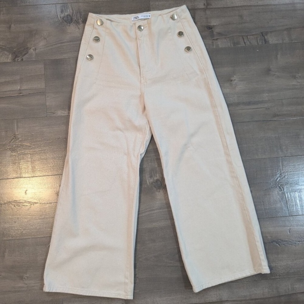 Zara Beige Wideleg Culottes with Gold Sailor Buttons